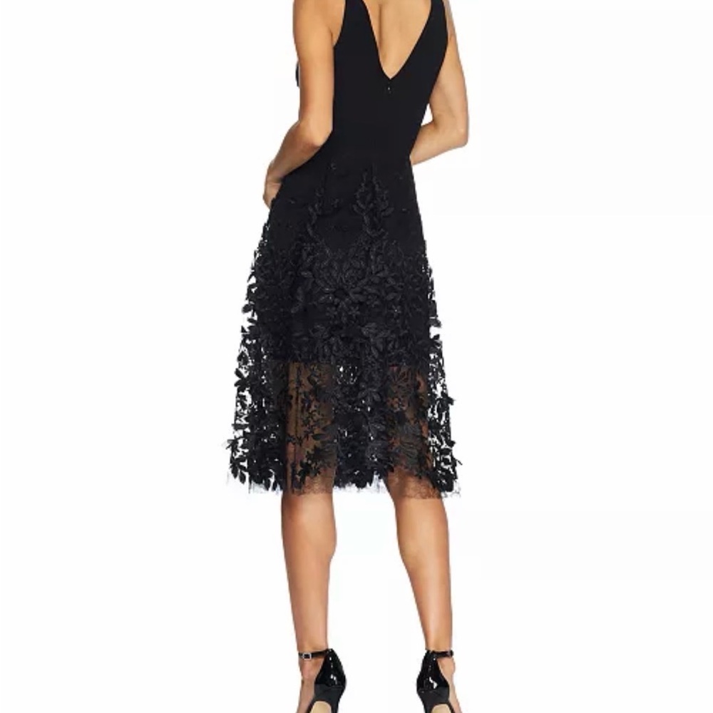 Dress the Population Black V-Neck Floral Appliqué Midi Dress - Picture 3 of 10
